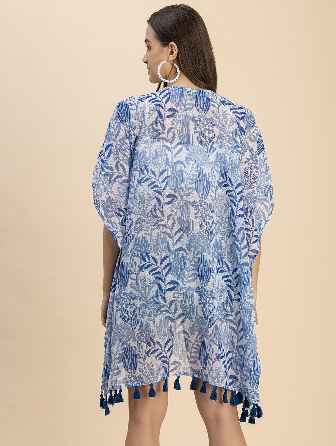 light blue printed detailed kaftan style shrug - 20817930 - Standard Image - 4