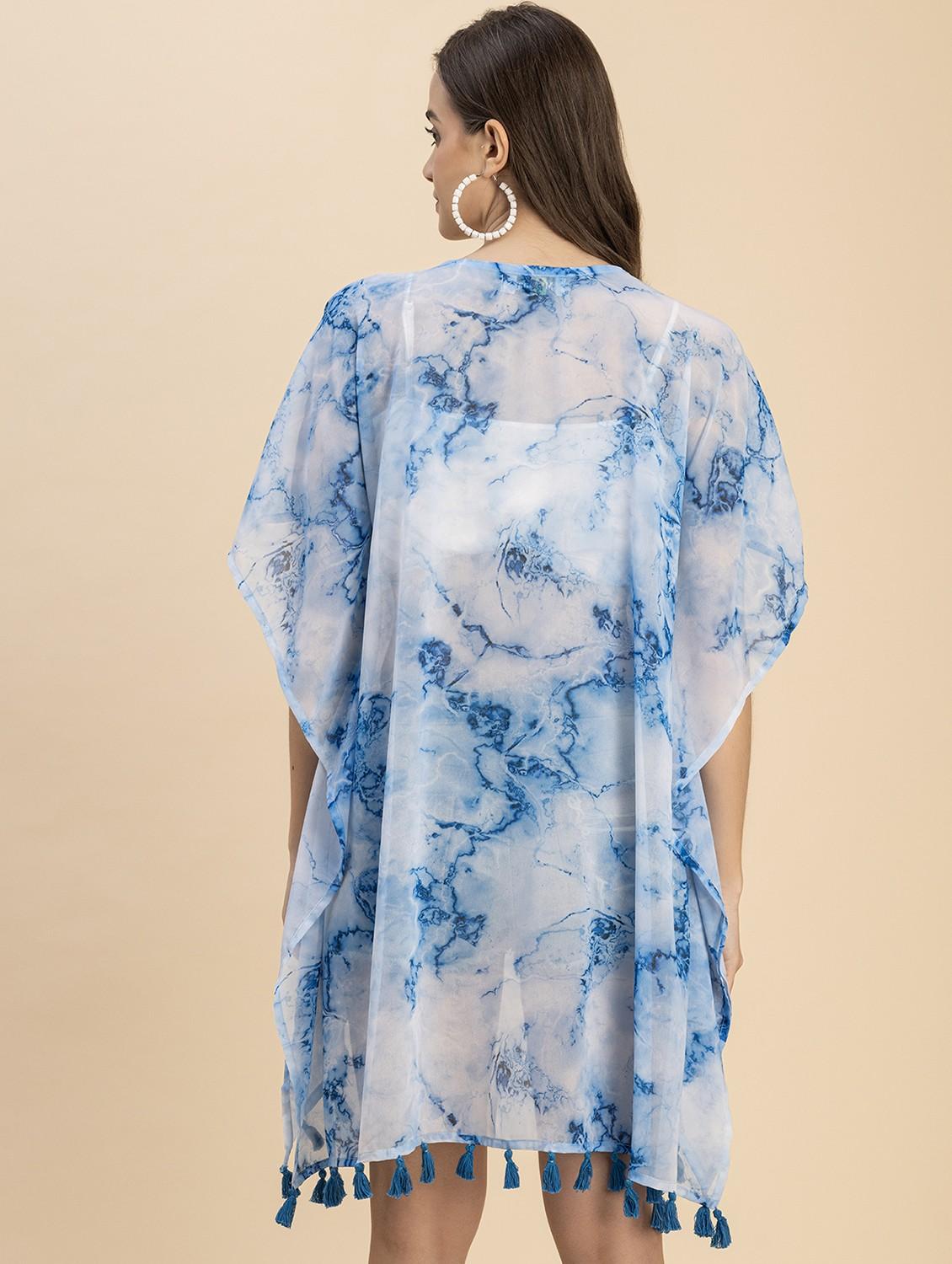 light blue printed detailed kaftan style shrug - 20817931 - Standard Image - 4
