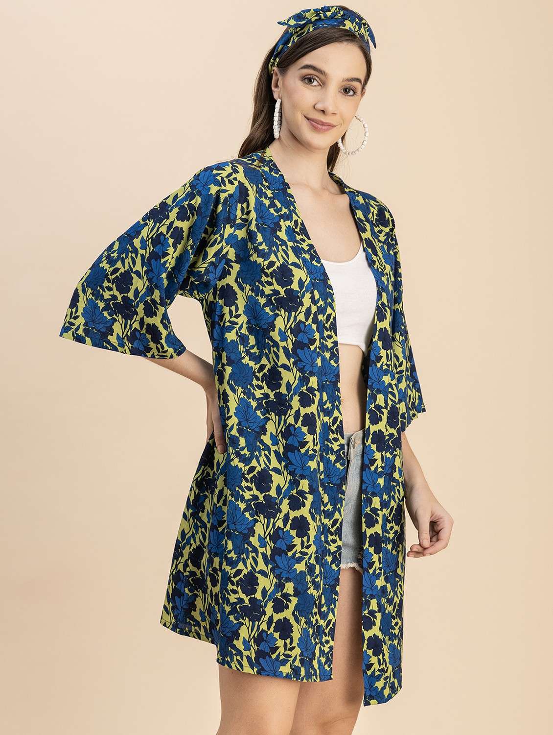 green floral printed detailed regular shrug - 20817965 -  Standard Image - 1