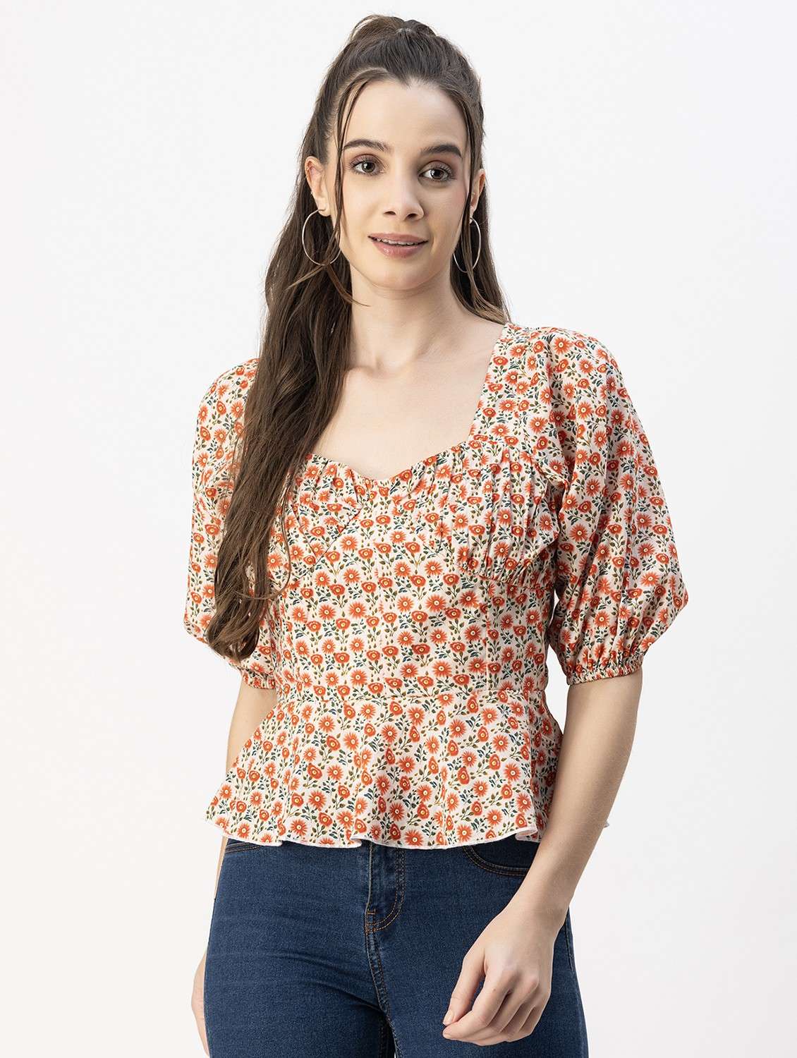 women pink floral printed peplum top - 20817967 -  Standard Image - 1