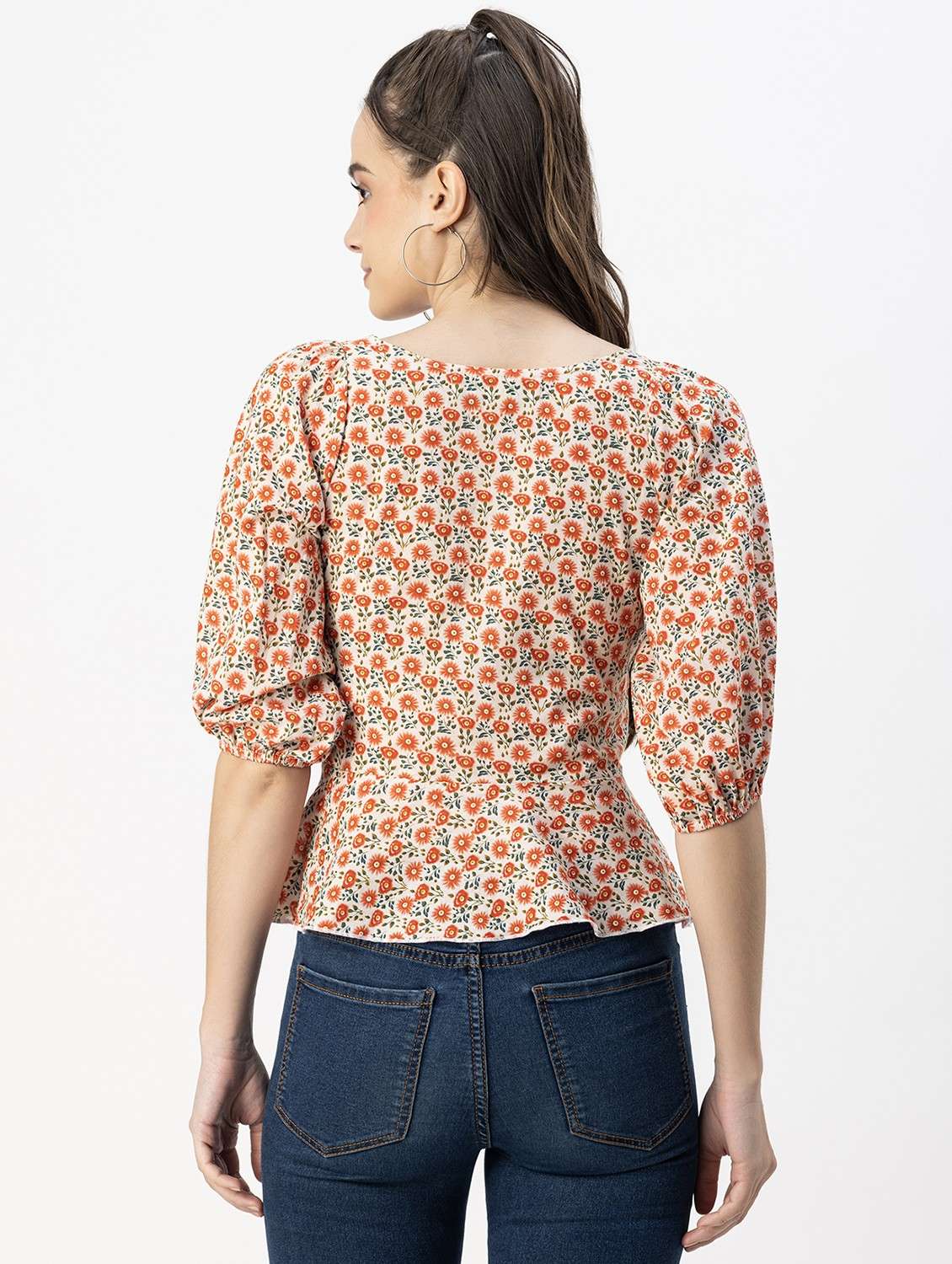 women pink floral printed peplum top - 20817967 -  Standard Image - 4