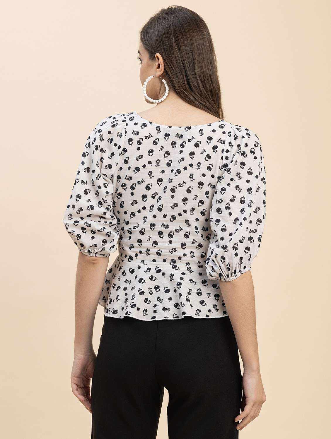 white floral printed detailed peplum top - 20817969 -  Standard Image - 4