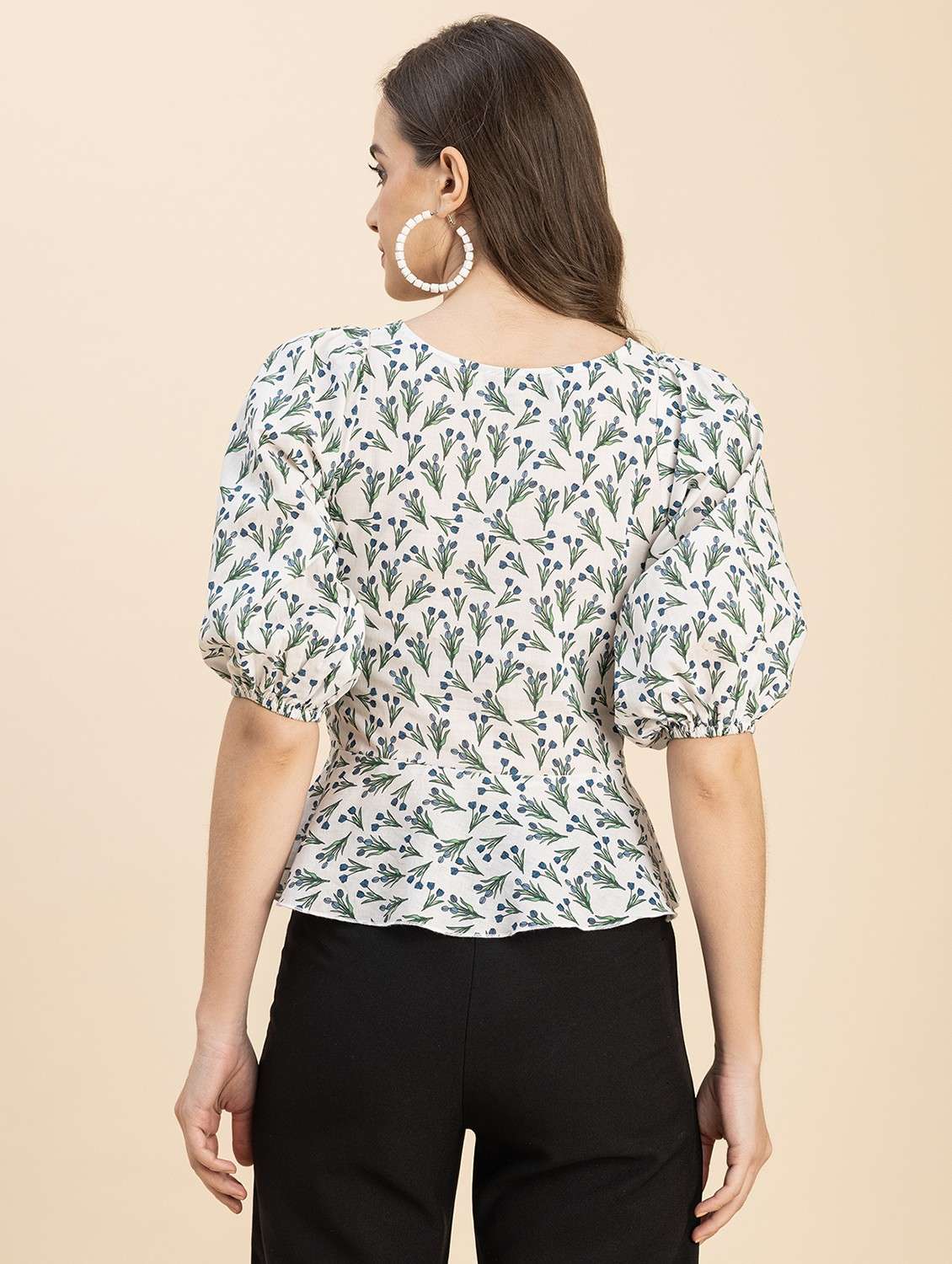 white floral printed detailed peplum top - 20817970 -  Standard Image - 4