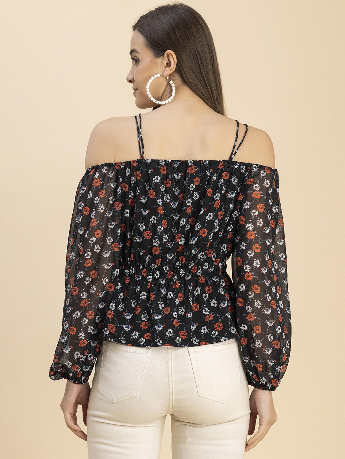 black floral printed detailed peplum top - 20817973 - Standard Image - 4