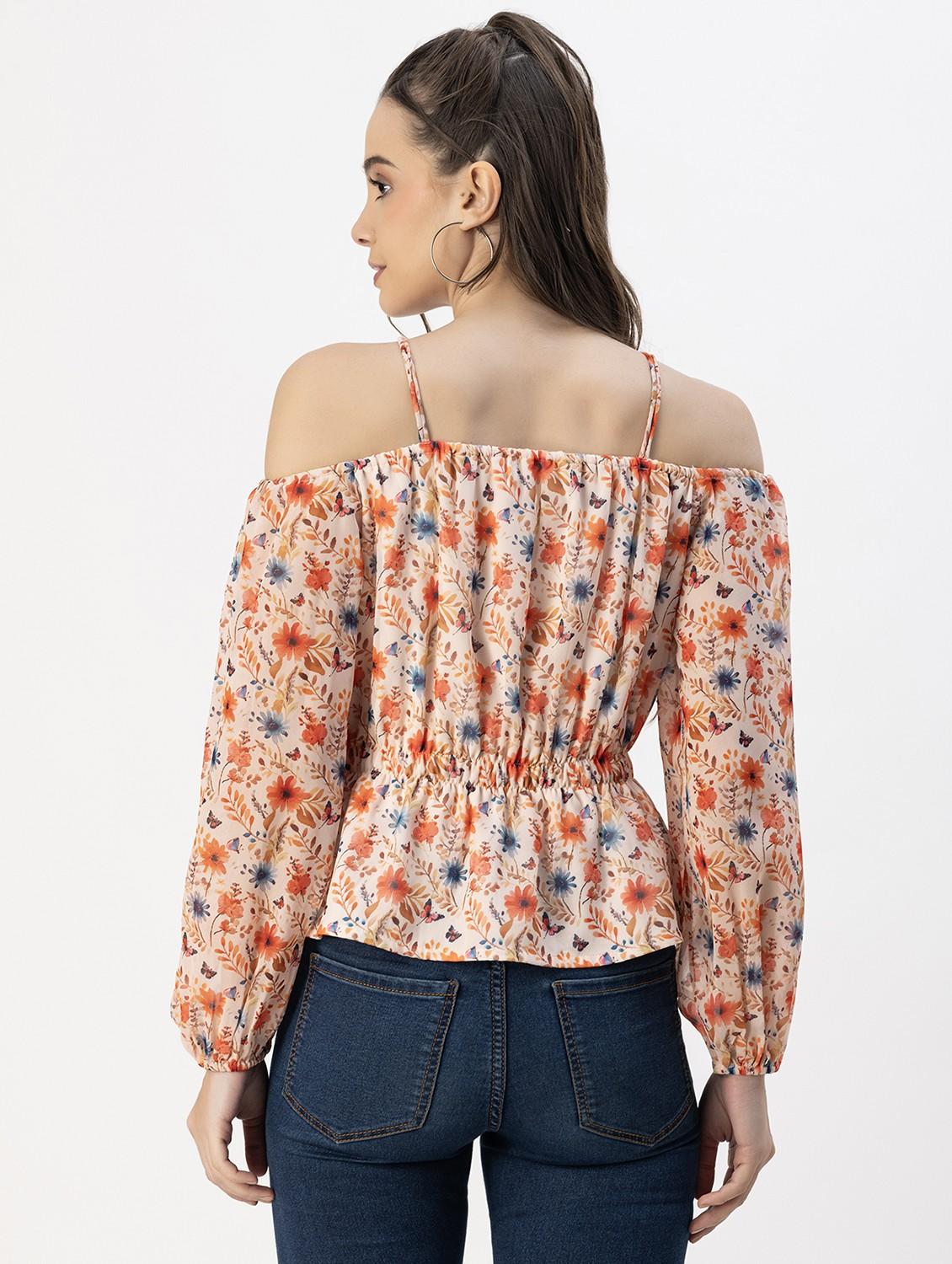 off white floral printed detailed peplum top - 20817975 - Standard Image - 4