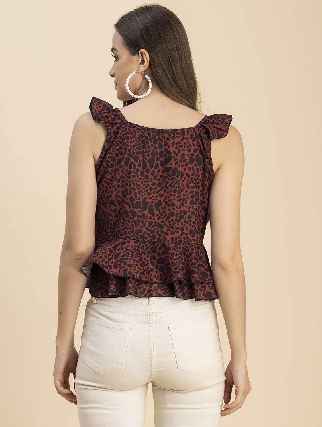 women brown animal printed peplum top - 20817976 -  Standard Image - 4