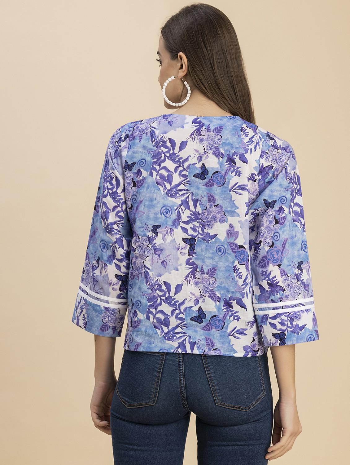 light blue printed regular top - 20817981 - Standard Image - 4
