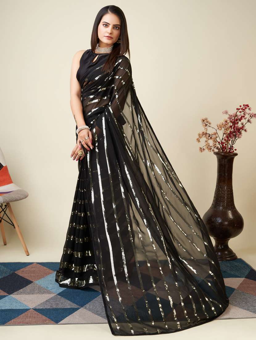 women black sequin work georgette saree with blouse - 20819317 -  Standard Image - 1
