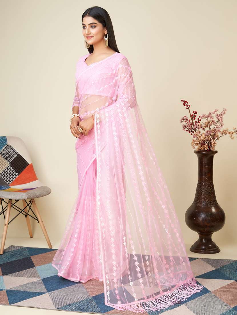 women pink embroidered saree with blouse - 20819321 -  Standard Image - 1