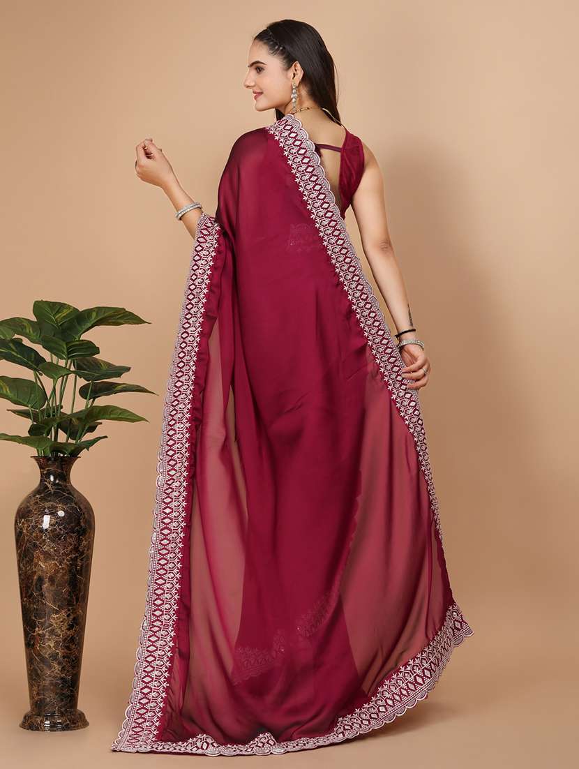 maroon silk bordered saree with blouse - 20819355 -  Standard Image - 1