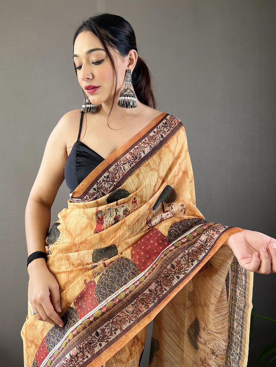 women printed saree with blouse - 20820680 - Standard Image - 1