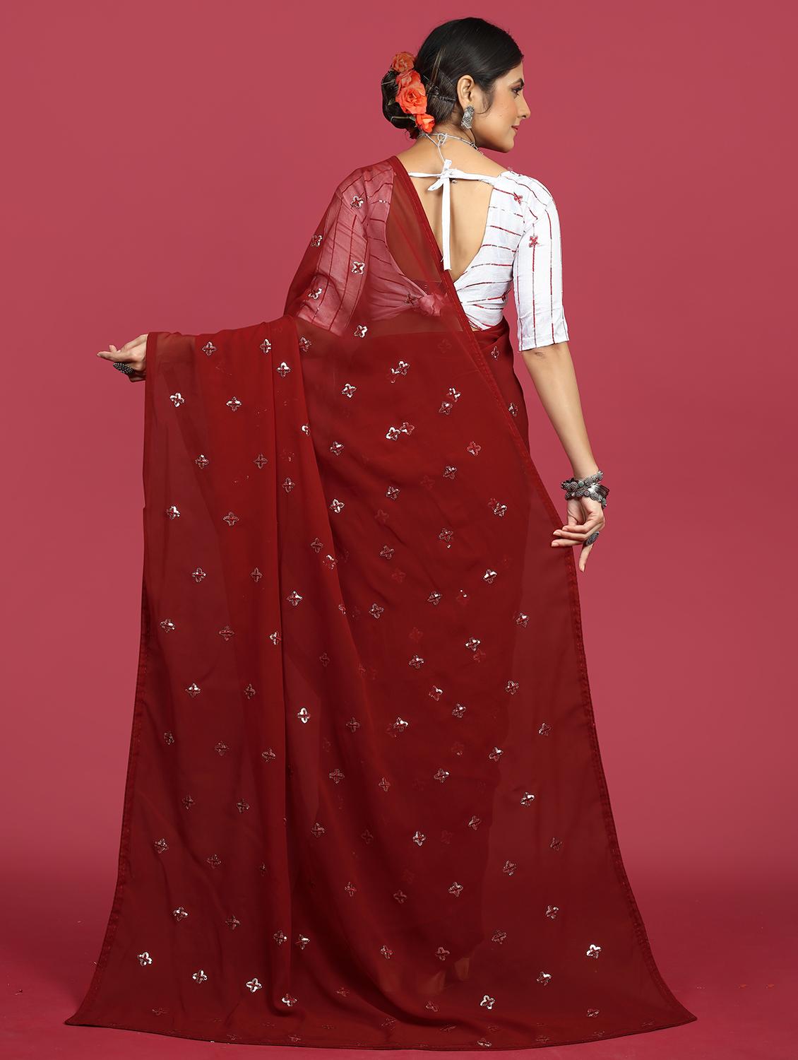 women red sequin work georgette saree with blouse - 20820706 - Standard Image - 1
