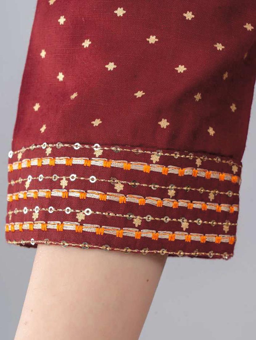 women maroon notch neck straight kurta - 20821104 - Standard Image - 4