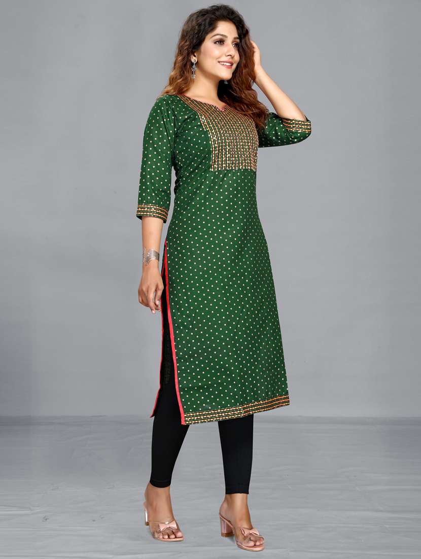 women green notch neck straight kurta - 20821112 -  Standard Image - 1