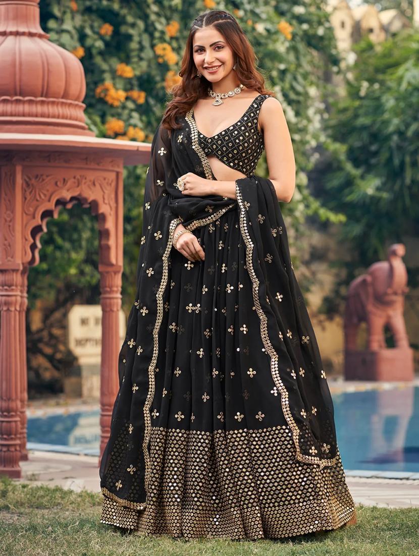 women black semi-stitched lehenga choli with dupatta - 20822391 - Zoom Image - 0