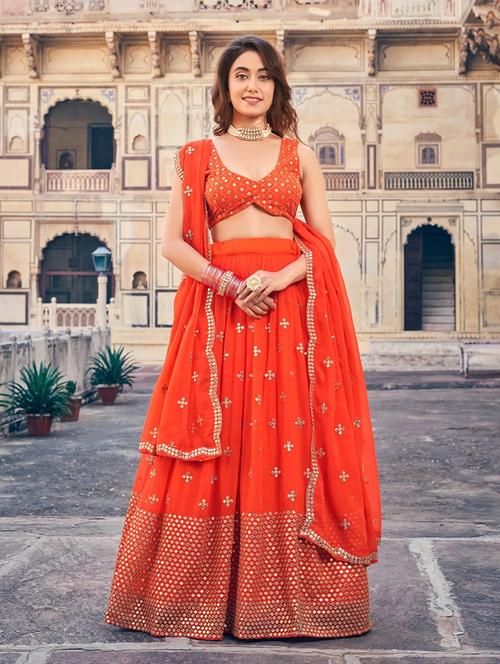 women orange semi-stitched lehenga choli with dupatta - 20822394 - Standard Image - 0