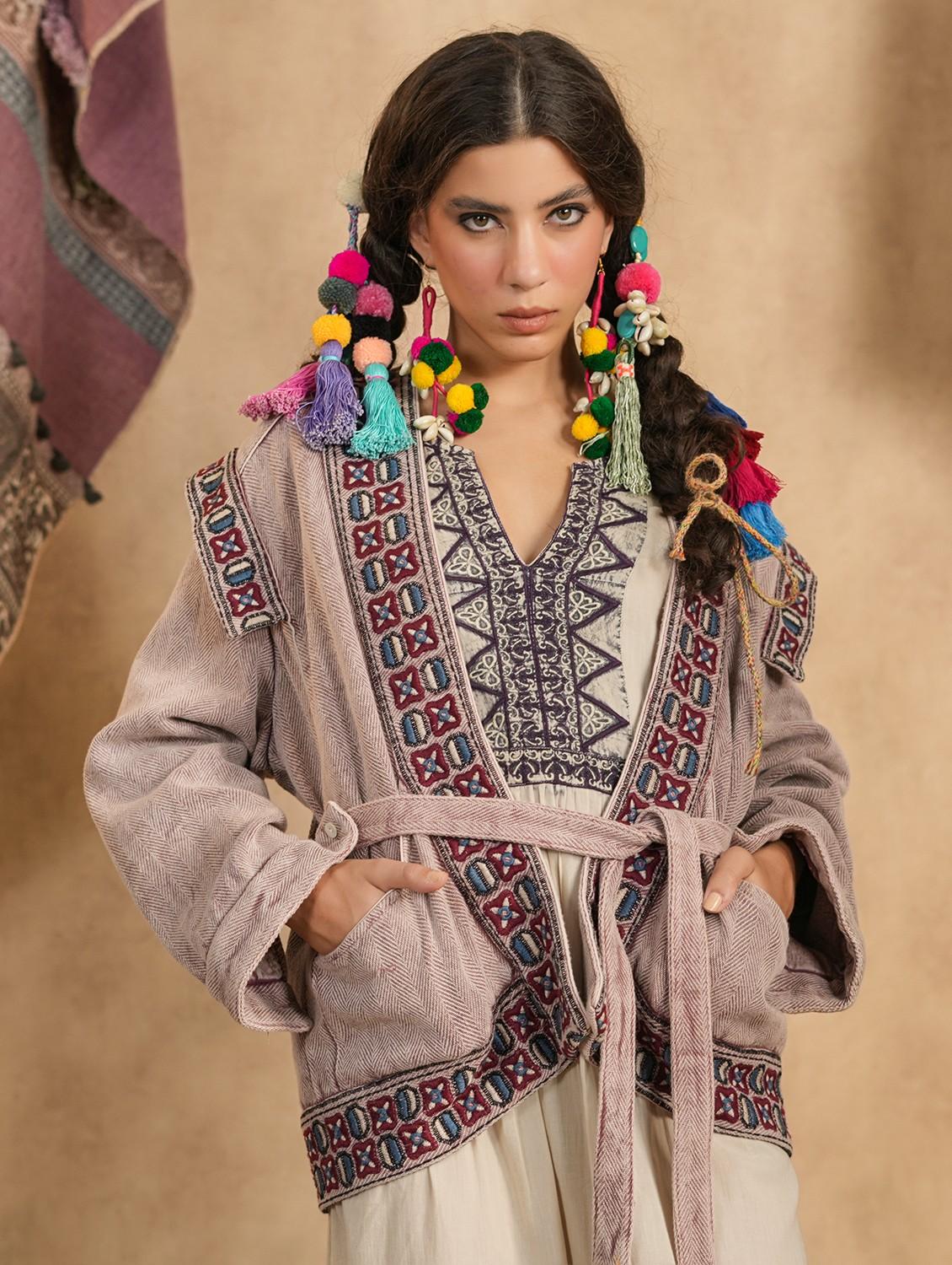brown embroidered detailed cotton jacket - 20825203 - Standard Image - 1