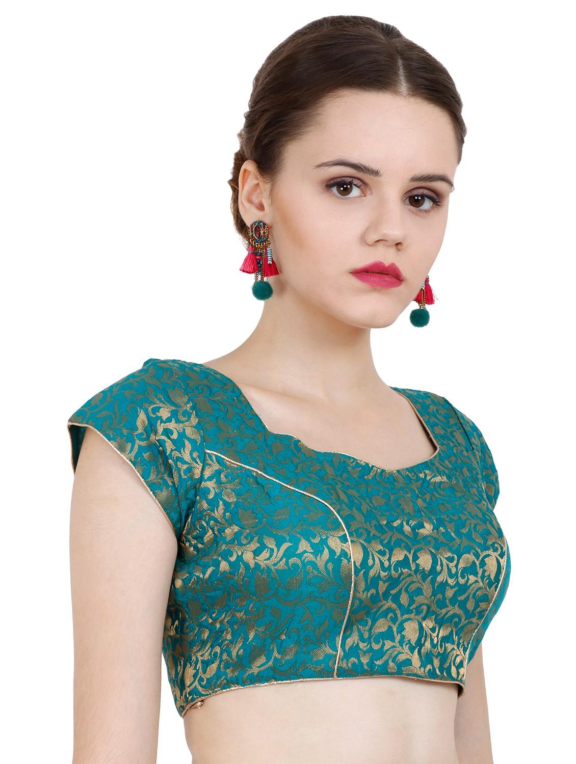 teal chanderi brocade blouse - 20825595 - Standard Image - 1