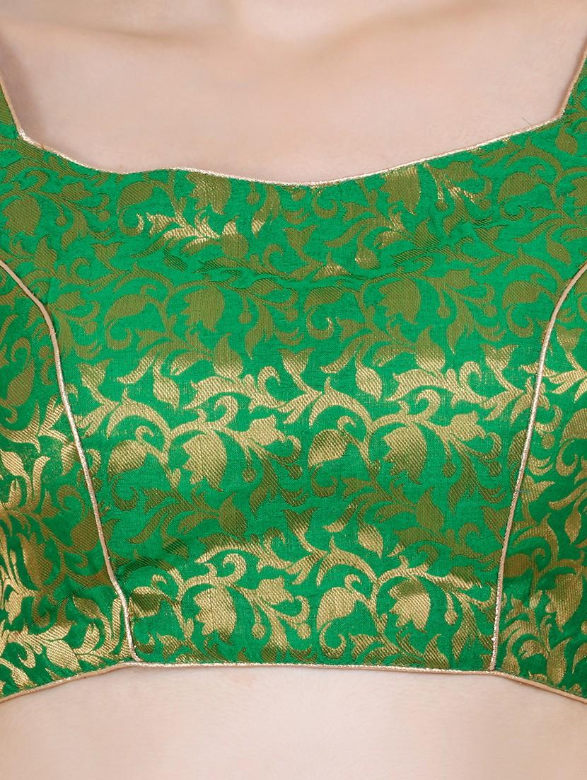 green chanderi brocade blouse - 20825600 - Standard Image - 4