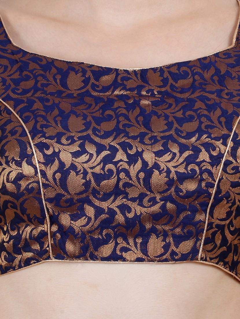 navy blue chanderi brocade blouse - 20825601 - Standard Image - 4