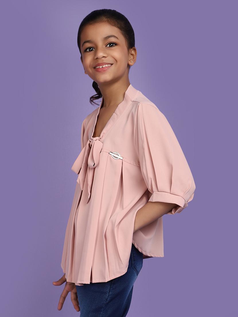 solid pink pleated detailed casual top - 20825607 -  Standard Image - 1