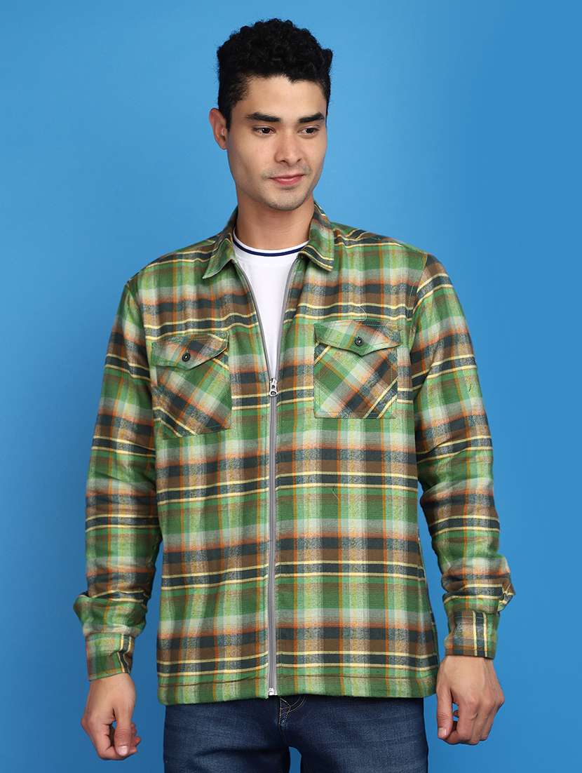 green checkered casual shirt