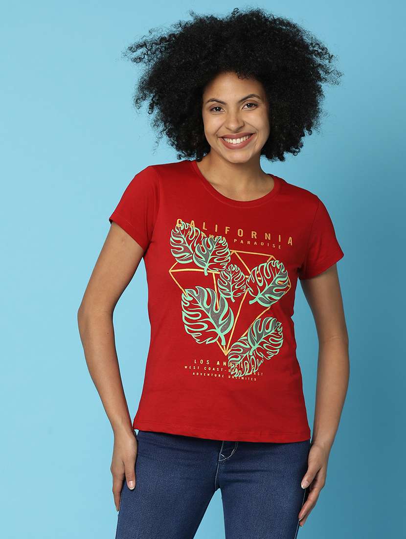 women round neck front printed t-shirt