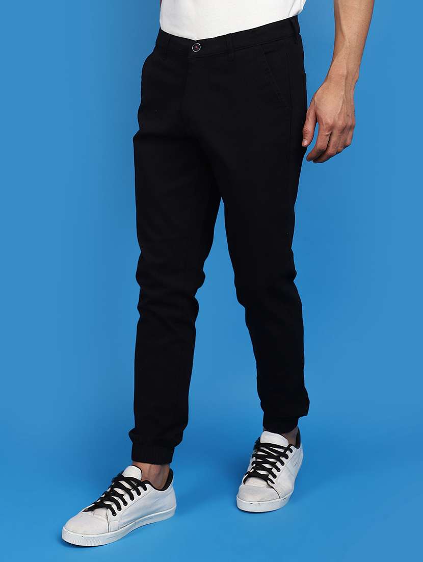 men balck solid mid rise jogger - 20825717 -  Standard Image - 1