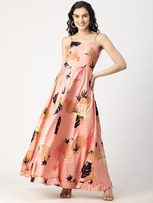 peach pink printed detailed maxi dress - 20825747 -  Standard Image - 0