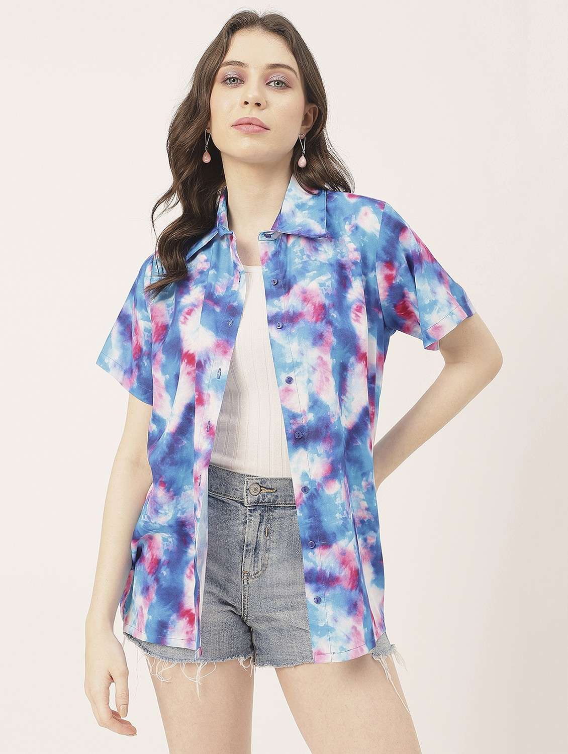blue rayon tie & dye shirt