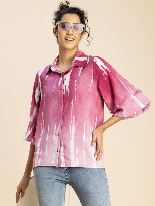 burgundy rayon tie & dye shirt - 20825755 -  Standard Image - 0