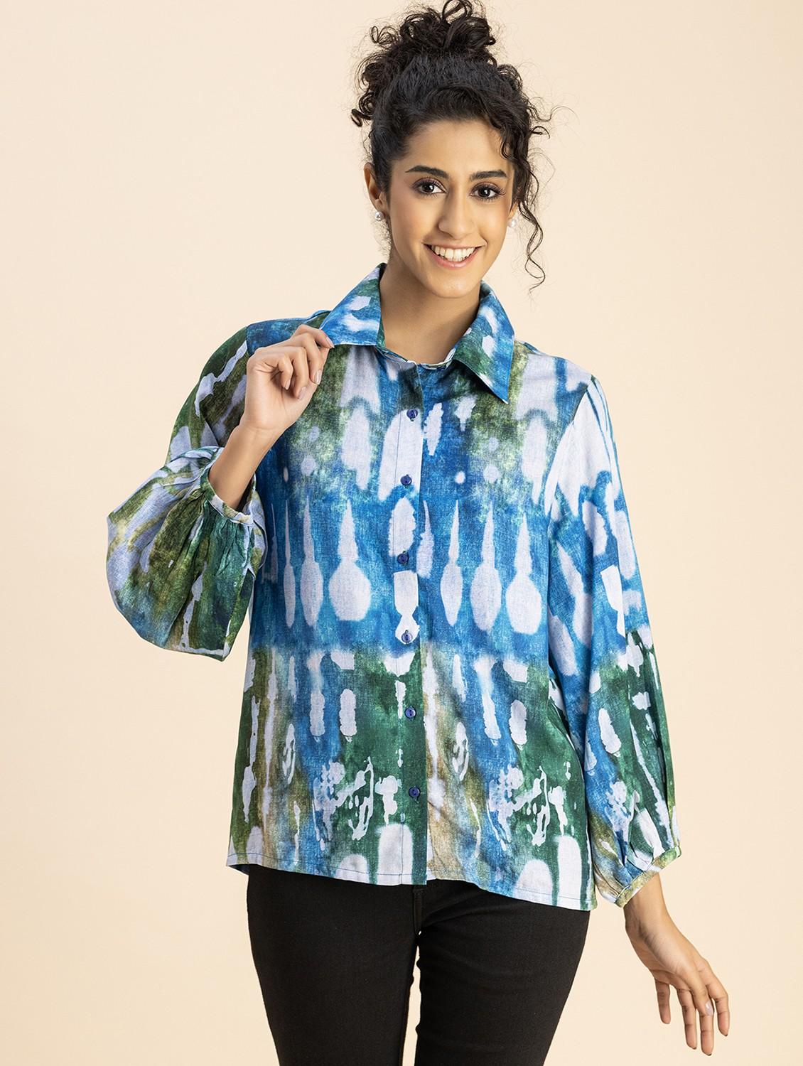 green rayon printed shirt - 20825758 -  Zoom Image - 0