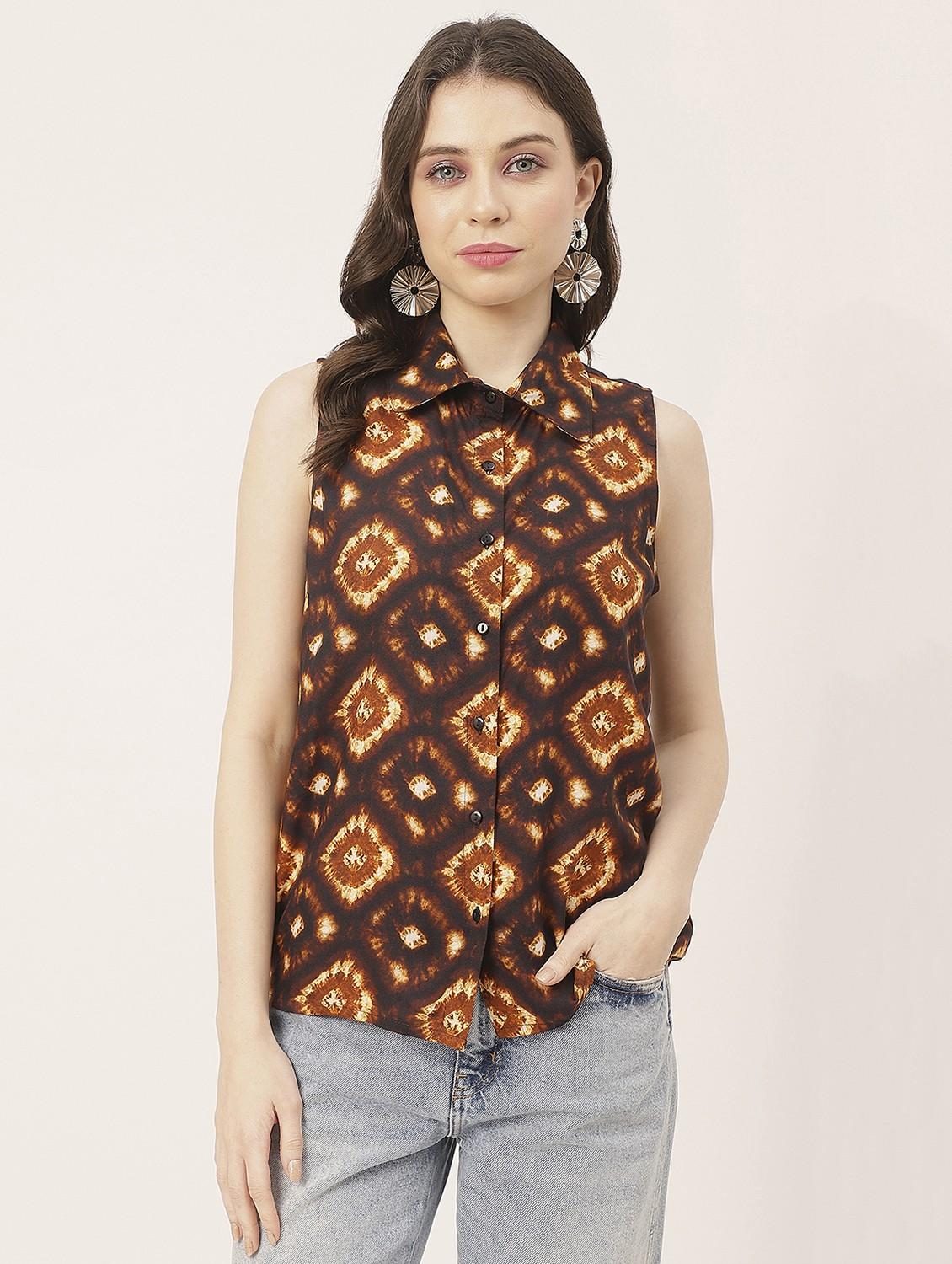 brown rayon tie & dye shirt - 20825762 - Zoom Image - 0