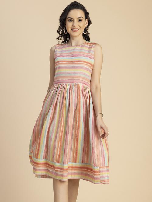 women multicolored stripes fit & flare dress - 20825786 -  Standard Image - 0