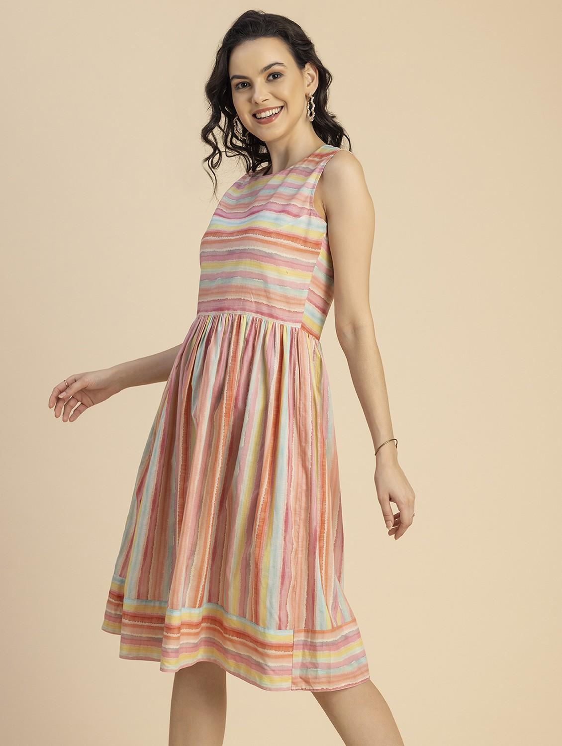women multicolored stripes fit & flare dress - 20825786 -  Standard Image - 1