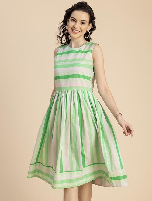 women green stripes fit & flare dress - 20825787 - Standard Image - 0