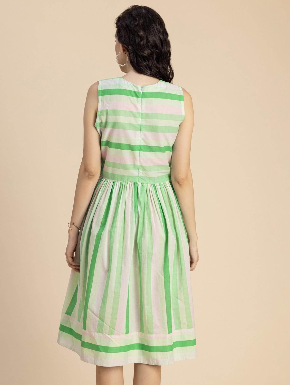 women green stripes fit & flare dress - 20825787 - Standard Image - 4
