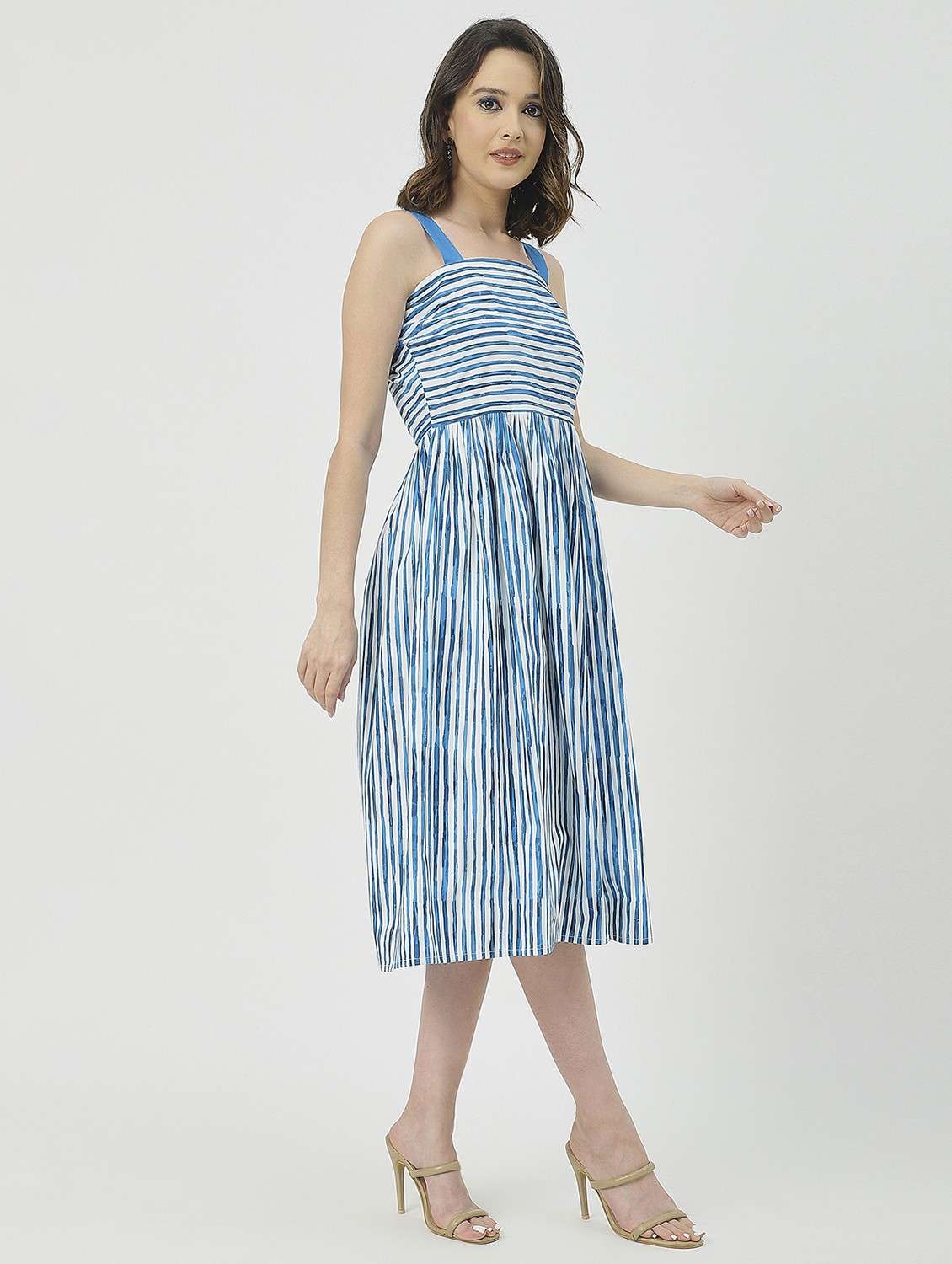 women blue stripes fit & flare dress - 20825792 -  Standard Image - 1