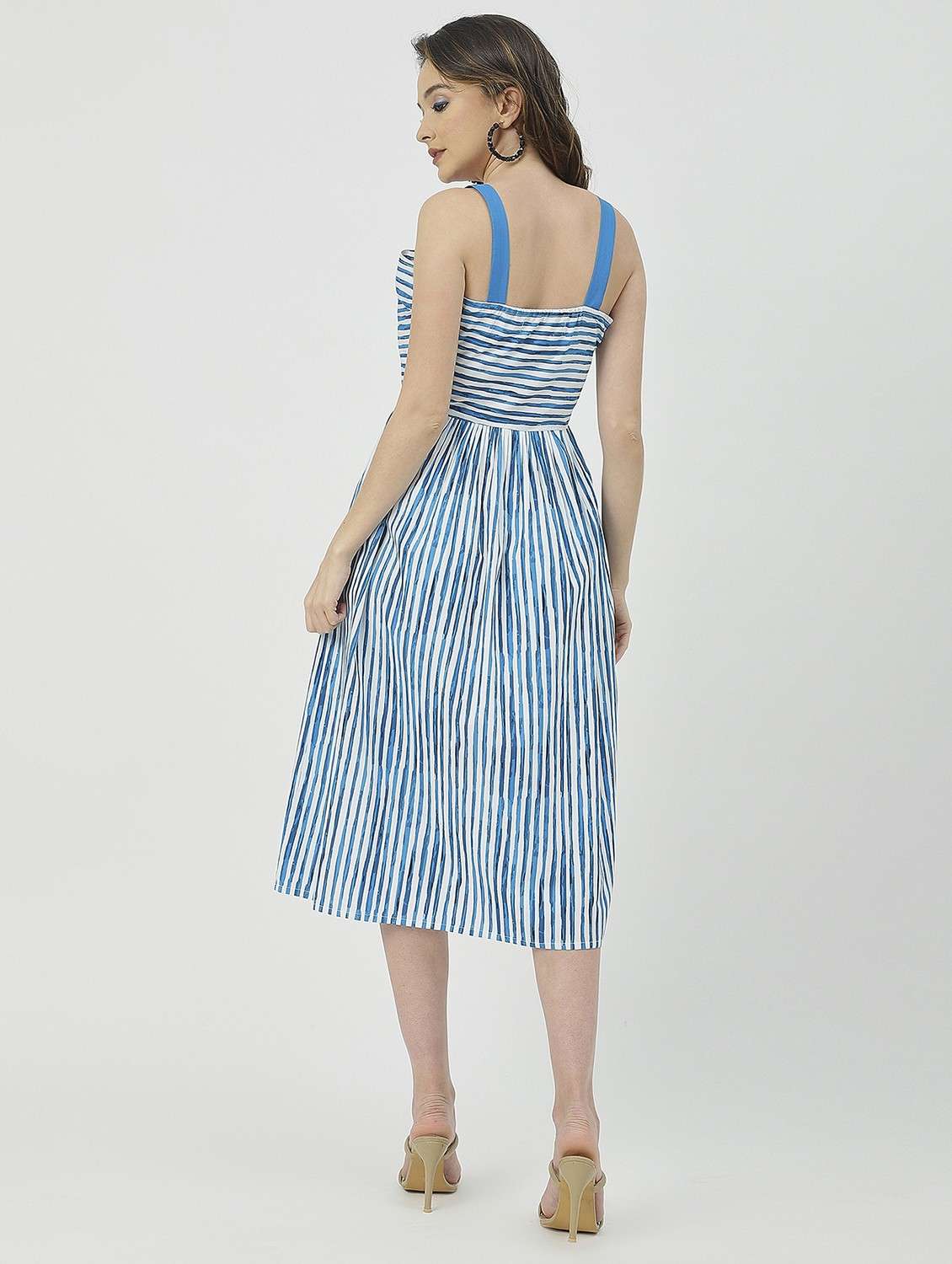 women blue stripes fit & flare dress - 20825792 -  Standard Image - 4