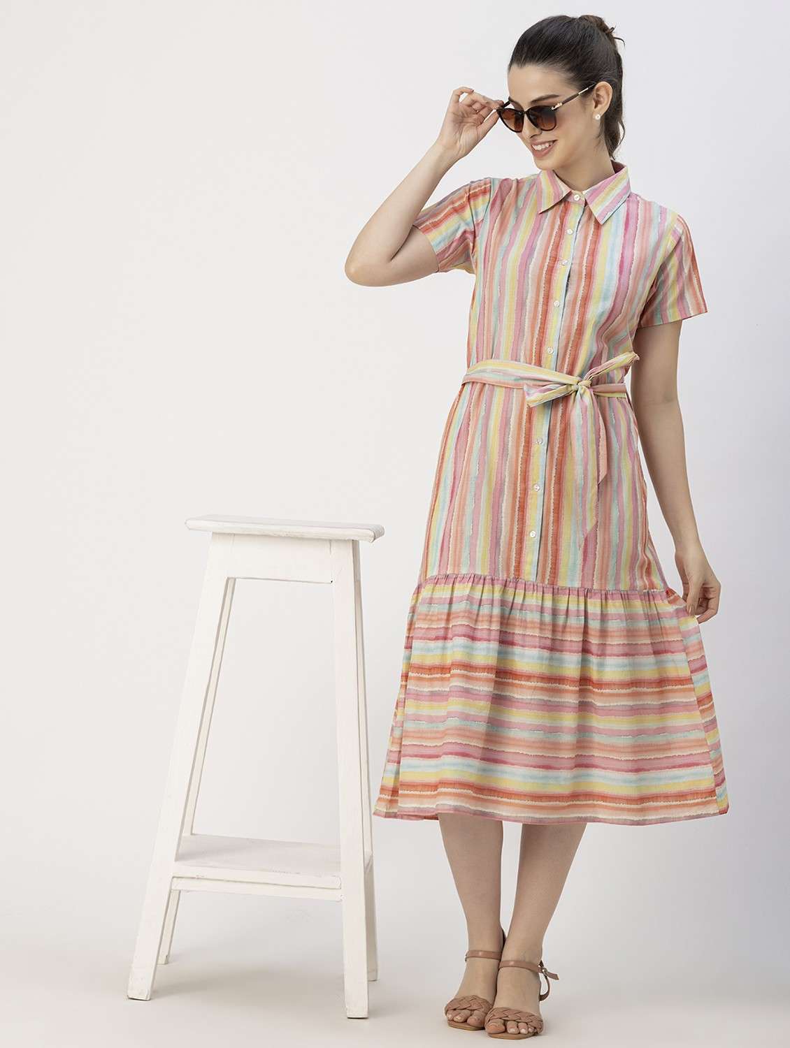 women multicolored stripes a-line dress - 20825793 -  Standard Image - 1
