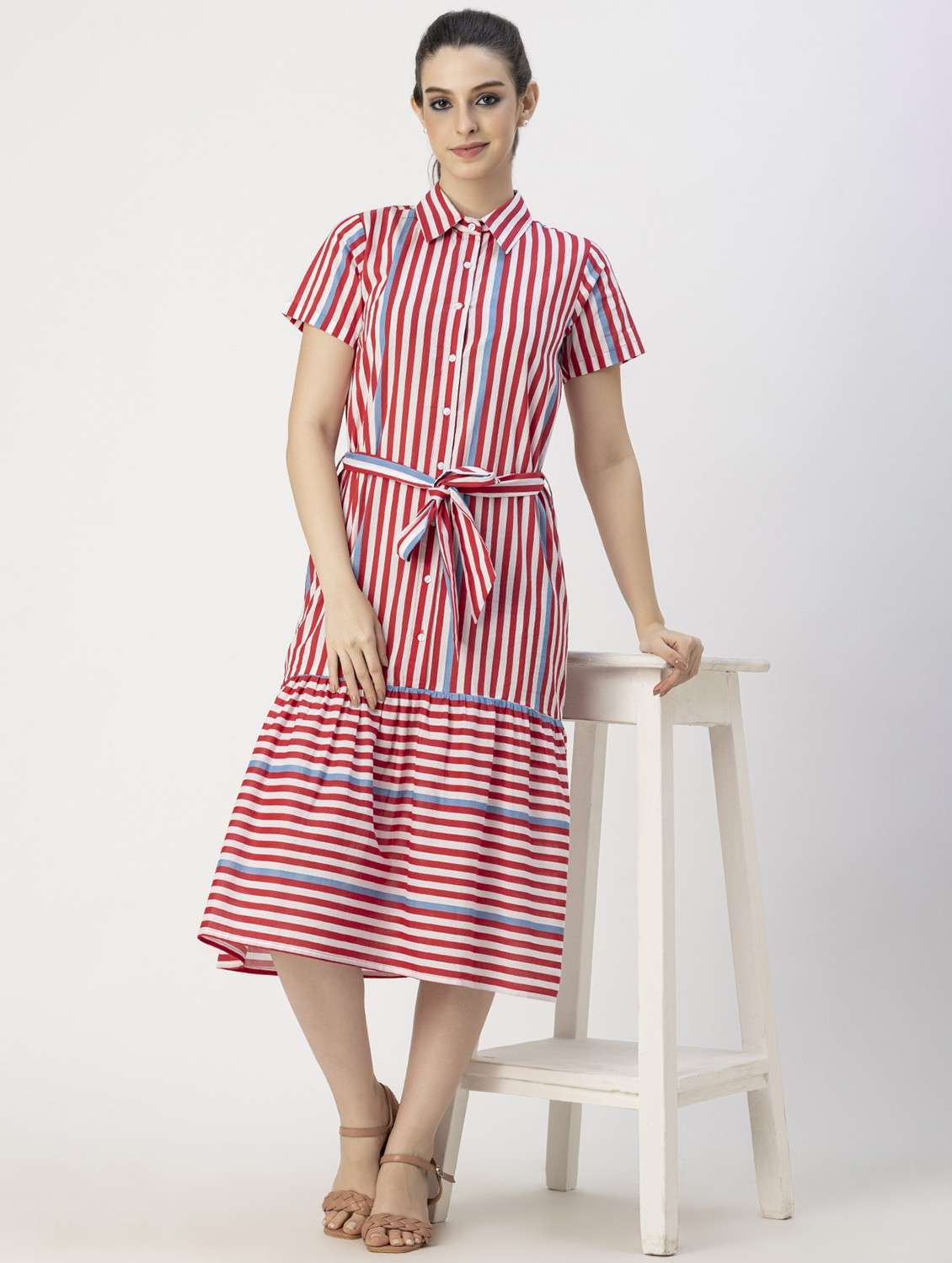 women red stripes a-line dress - 20825796 -  Standard Image - 1