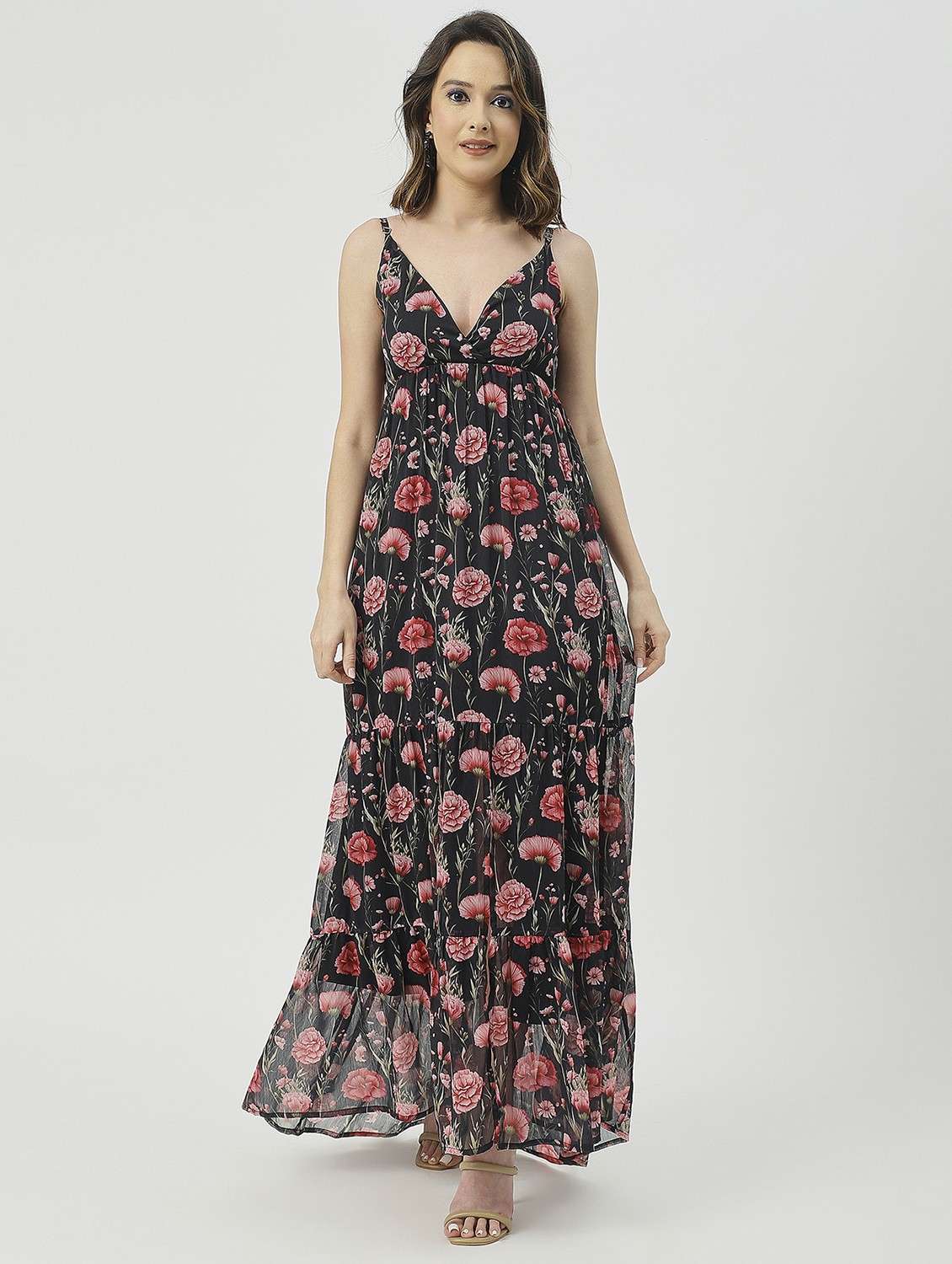 women black floral printed fit & flare dress