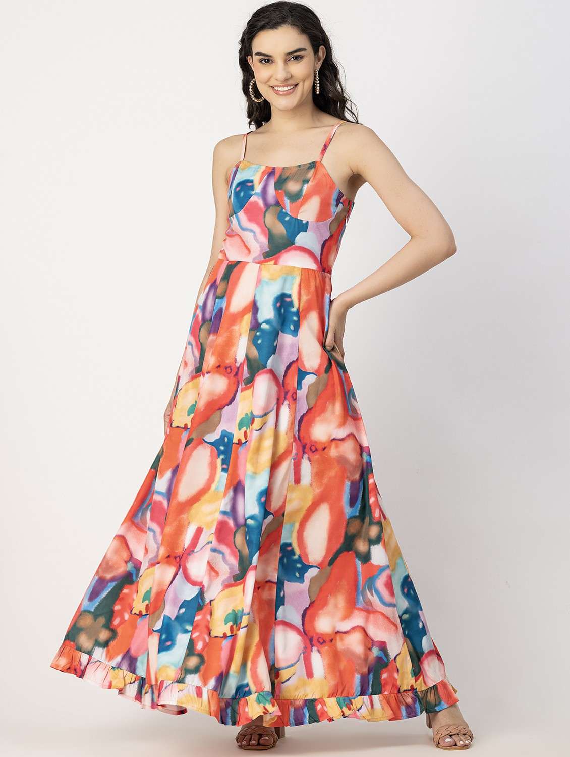 multi coloured printed detailed maxi dress