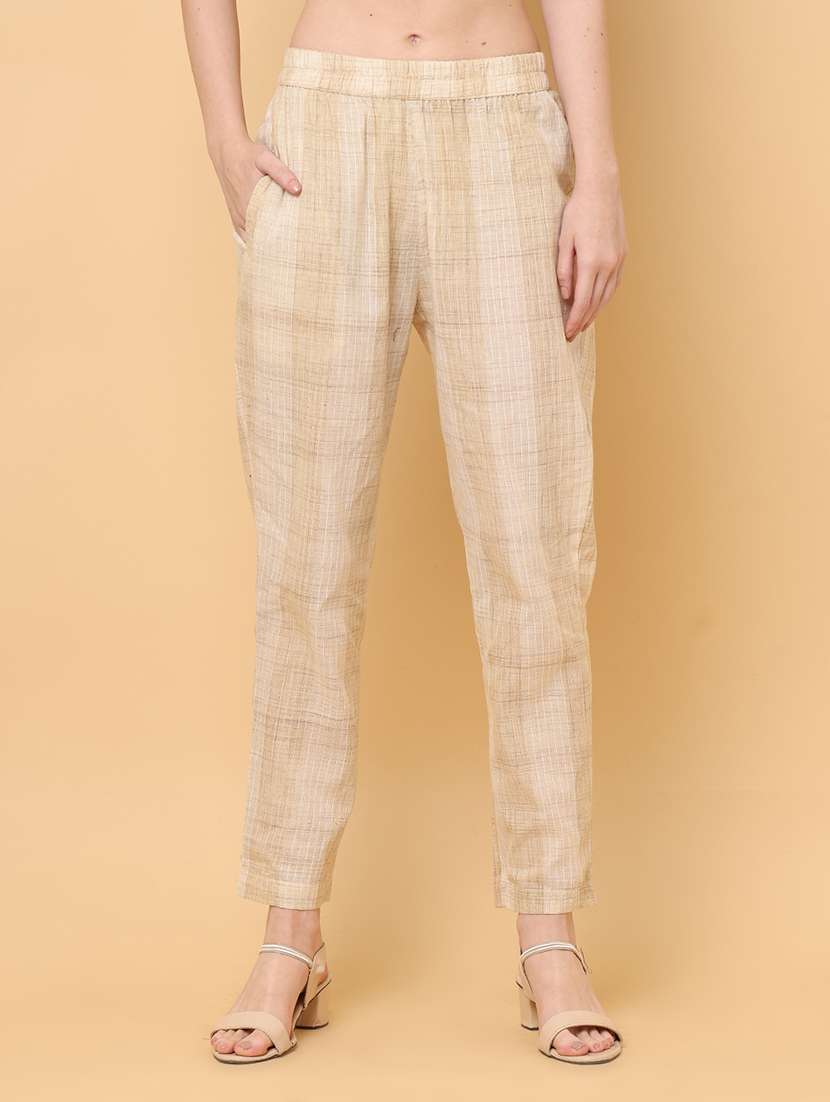 women beige round neck kurta pant set - 20826564 -  Standard Image - 4