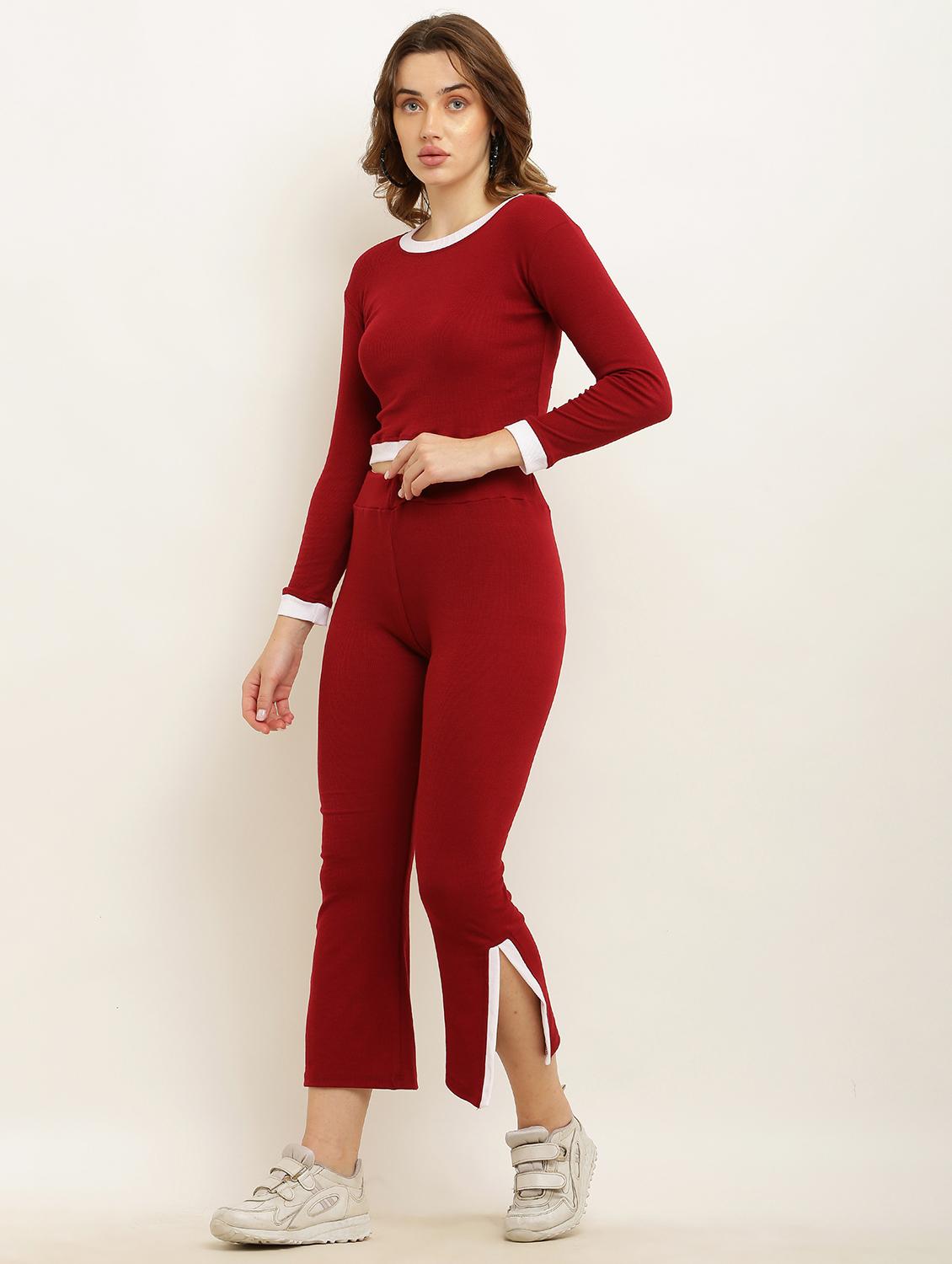 women maroon solid active wear co-ord set - 20827231 - Standard Image - 1