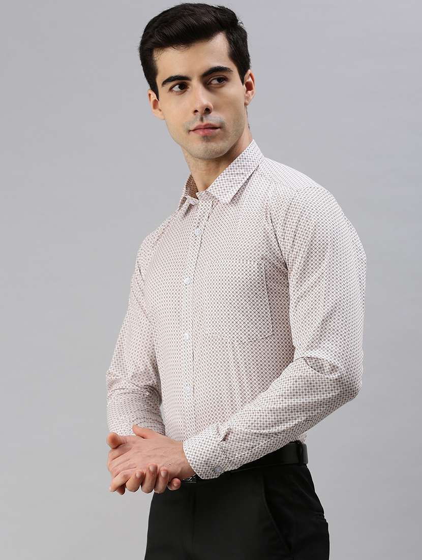 beige cotton blend printed casual shirt - 20827317 -  Standard Image - 1