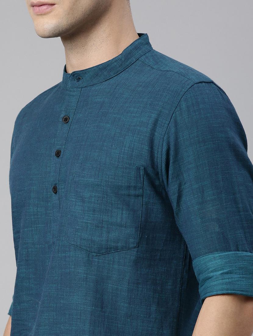 teal mandarin neck short kurta - 20827401 - Standard Image - 4