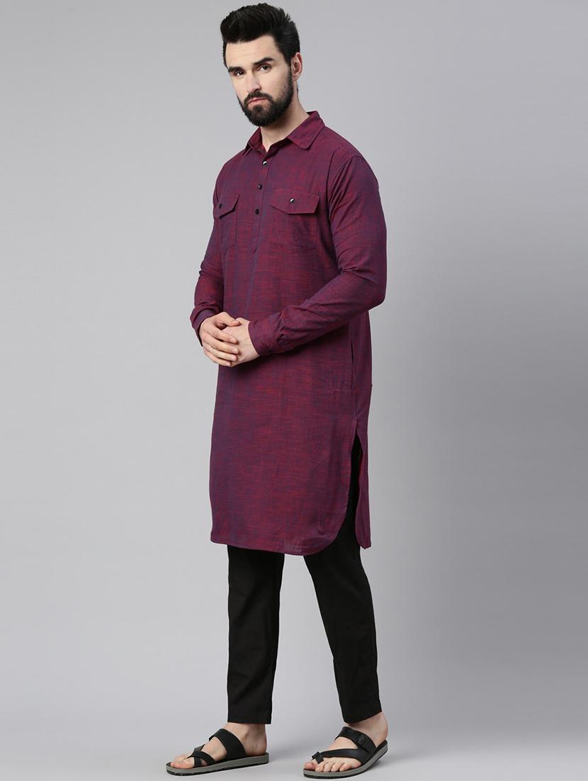 purple shirt collar paithani kurta - 20827405 - Standard Image - 1