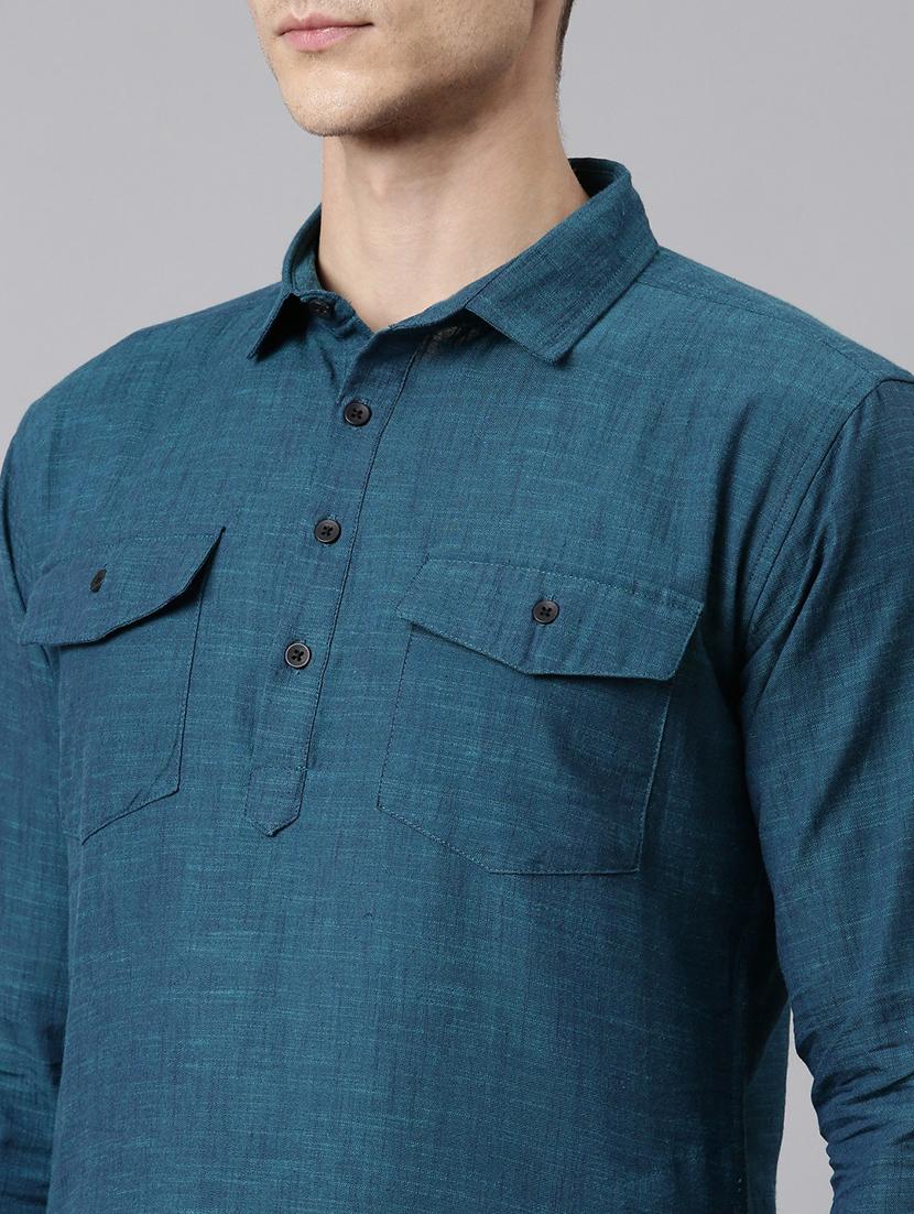 teal shirt collar paithani kurta - 20827423 - Standard Image - 4