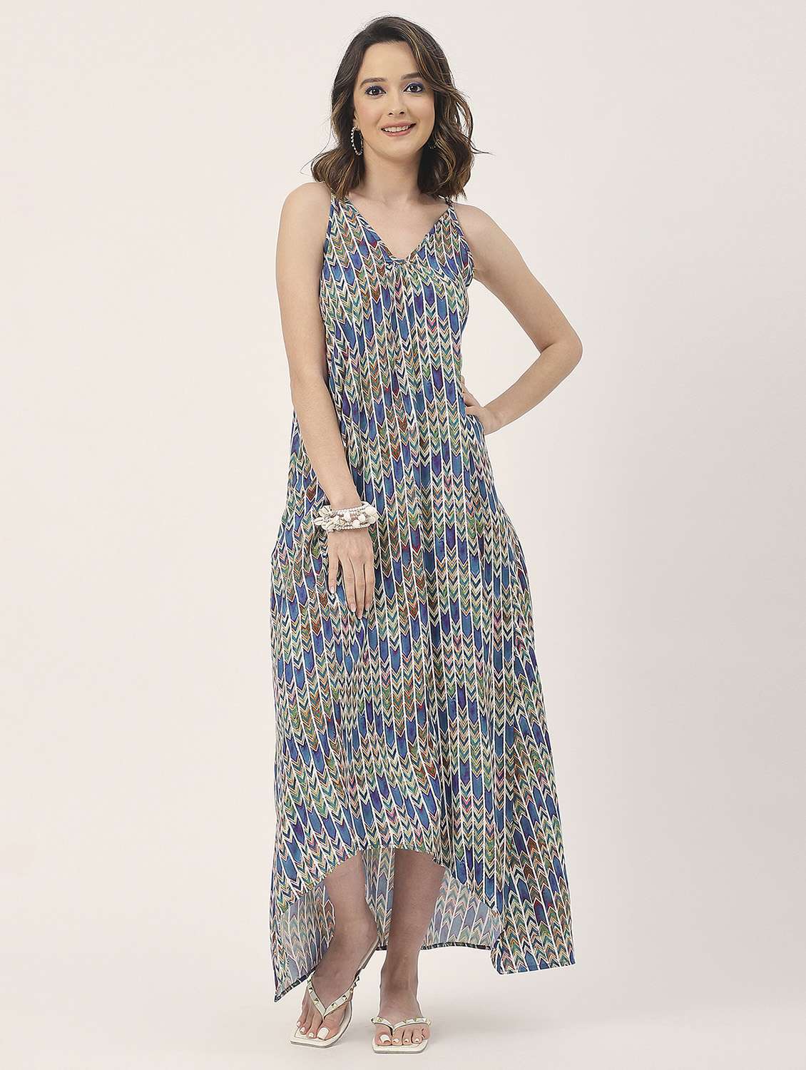 women blue printed high- low dress - 20827655 -  Standard Image - 1